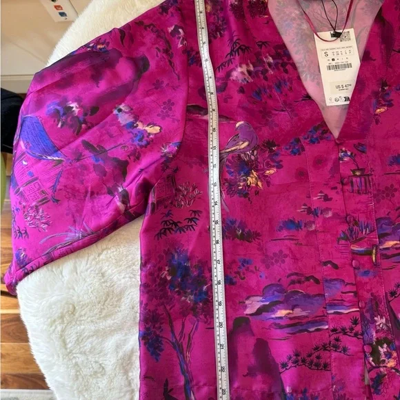 Zara Pink Floral Kimono Blouse Size Small - Picture 7 of 8